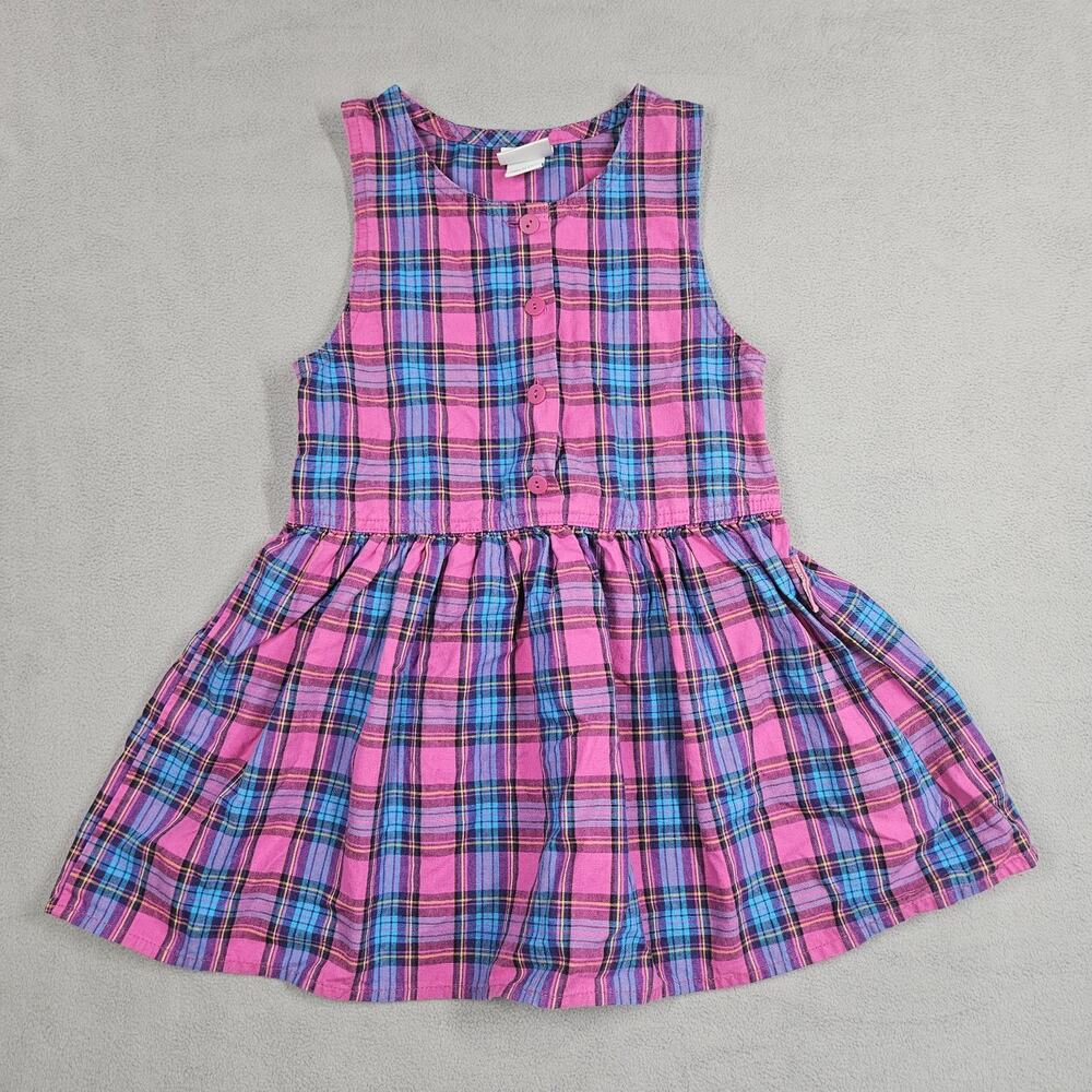 Vintage Oshkosh B’Gosh Dress Girls‎ Size 4 Blue Pink Plaid USA Made 90s Summer